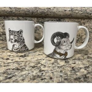 Rachel Kozlowski + West Elm Gilded Dapper Animal Leopard & Ram Mug Set of 2